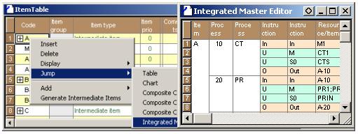 Jump to the Integrated Master Editor from Item Table